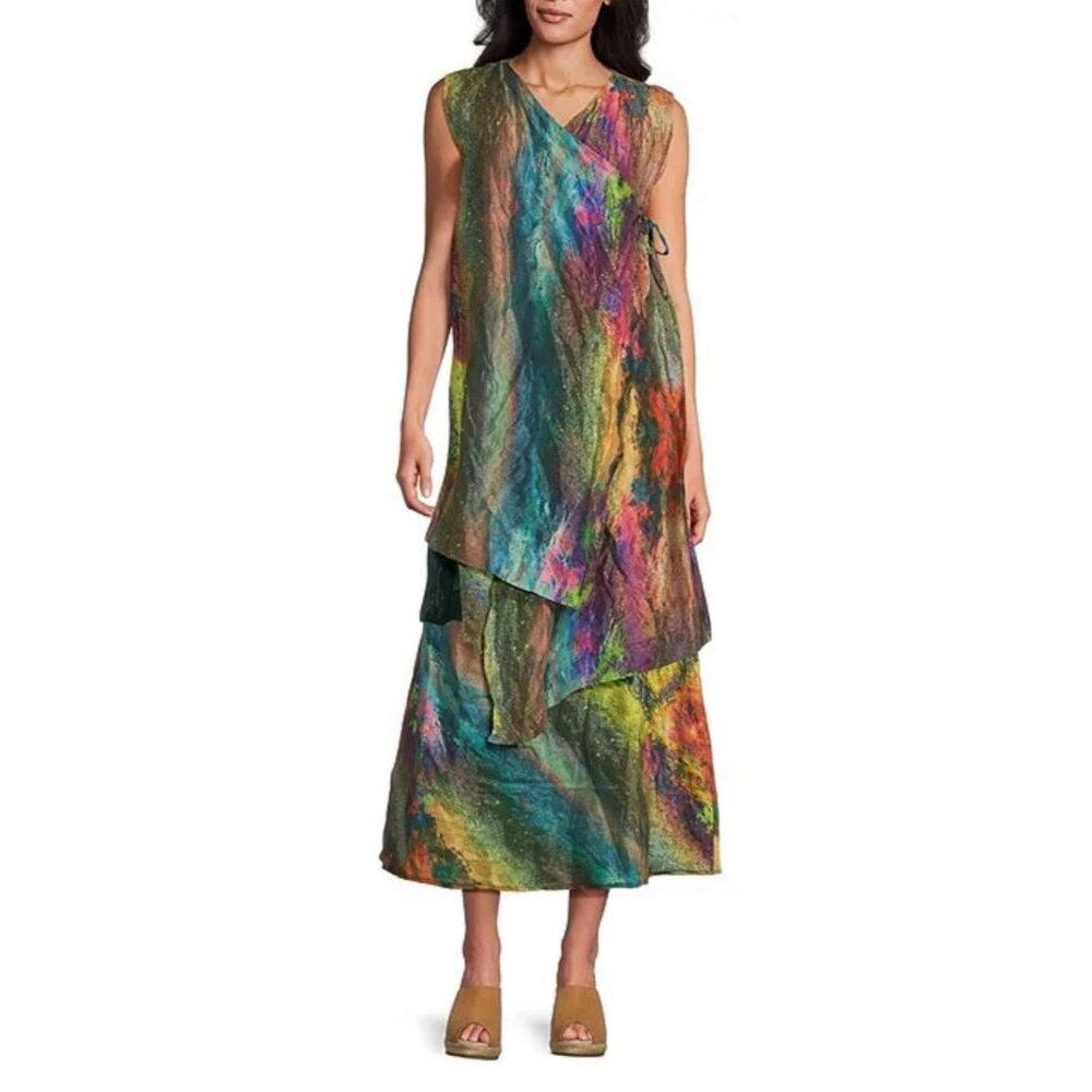 Bryn Walker Zen Taffeta Nebulosa Abstract Wrap Vest Womens Size XS Artsy Boho